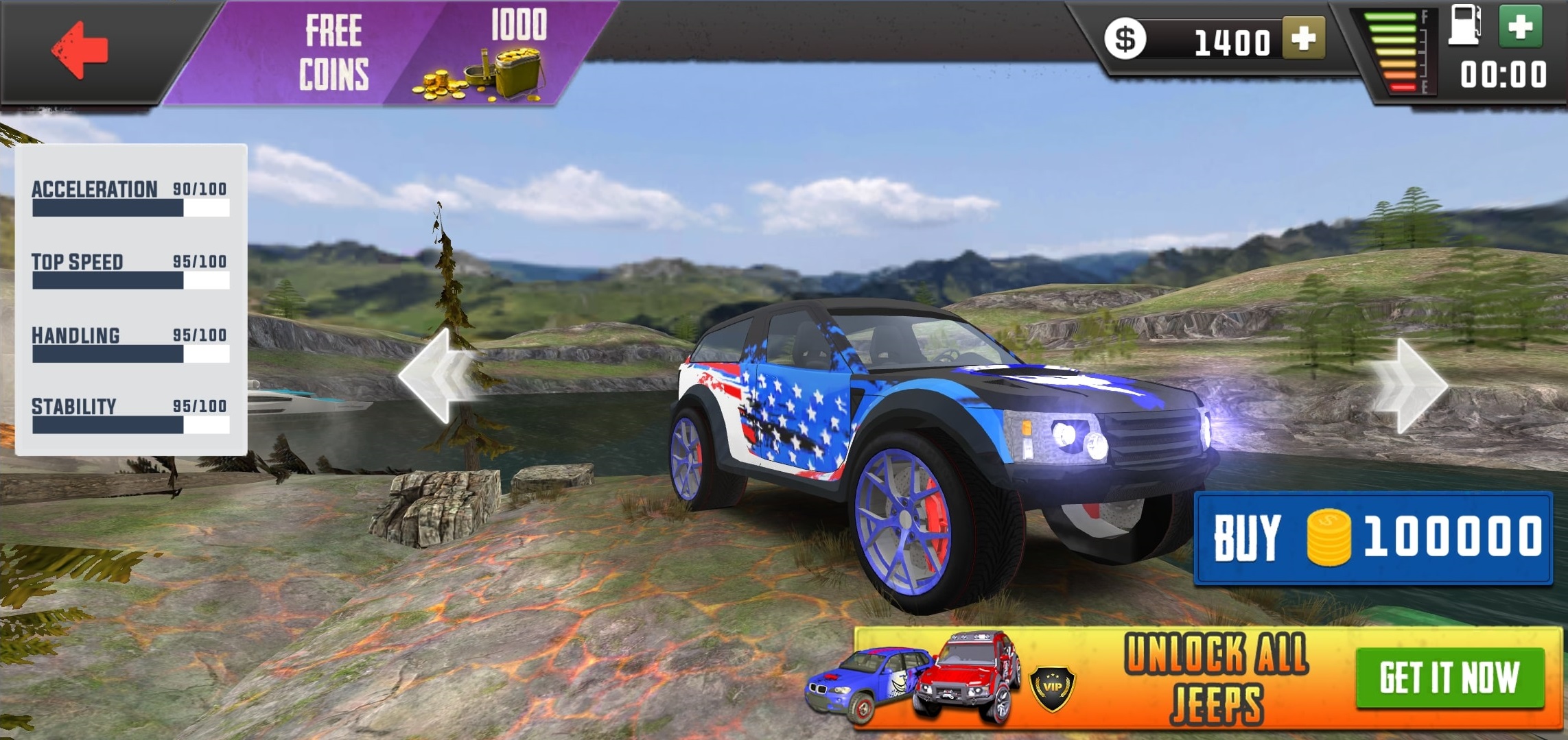 Unlock all vehicle in Offroad Jeep Driving & Parking MOD